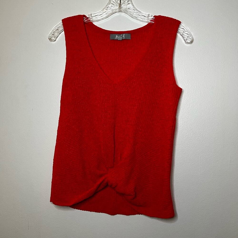 Marled Coral Sleeveless Knit Sweater Top w Twist Knot Front Size XS